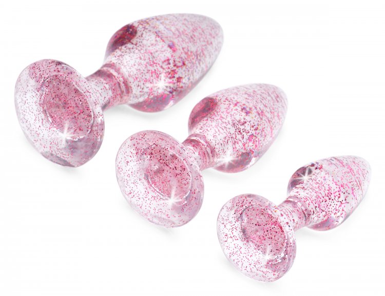 BOOTY SPARKS GLITTER GEM ANAL PLUG SET PINK - XRAG587PNK