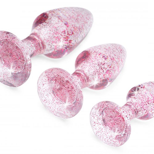 BOOTY SPARKS GLITTER GEM ANAL PLUG SET PINK - XRAG587PNK