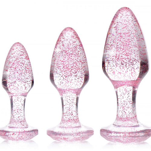 BOOTY SPARKS GLITTER GEM ANAL PLUG SET PINK - XRAG587PNK