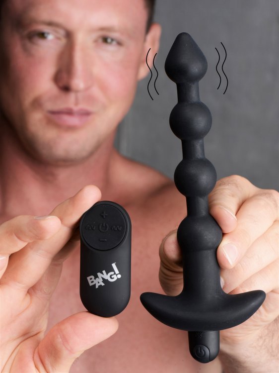 BANG! VIBRATING SILICONE ANAL BEADS & REMOTE BLACK - XRAG614BLK