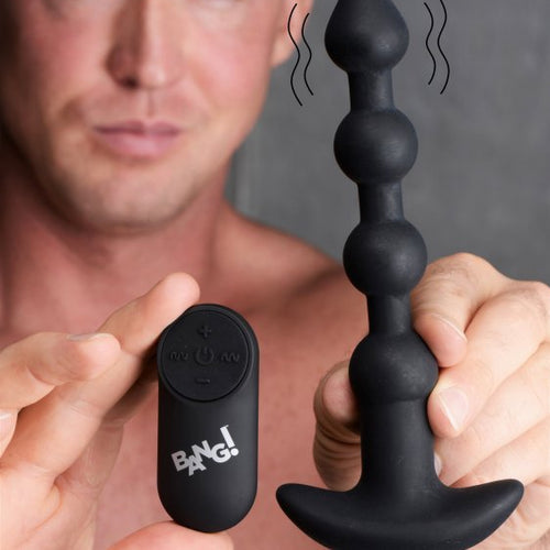 BANG! VIBRATING SILICONE ANAL BEADS & REMOTE BLACK - XRAG614BLK