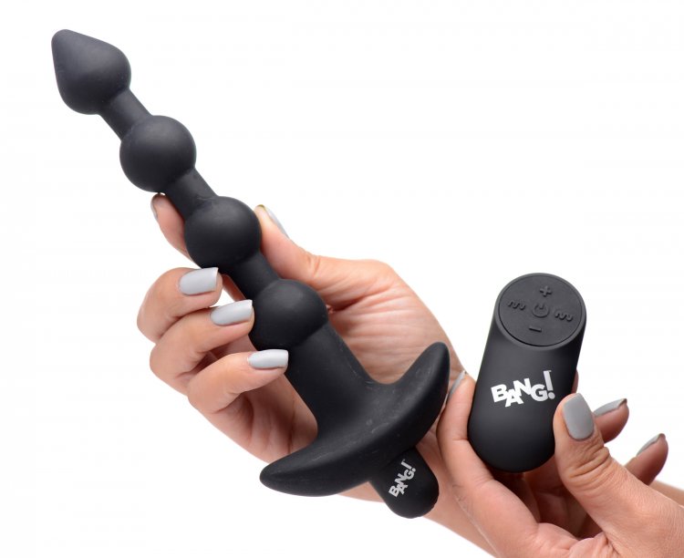 BANG! VIBRATING SILICONE ANAL BEADS & REMOTE BLACK - XRAG614BLK