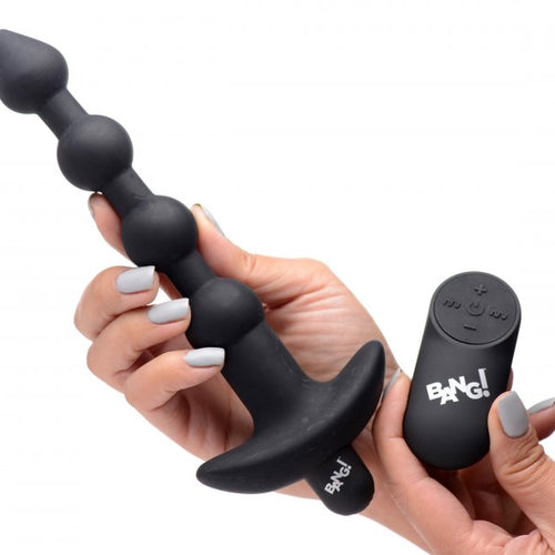 BANG! VIBRATING SILICONE ANAL BEADS & REMOTE BLACK - XRAG614BLK