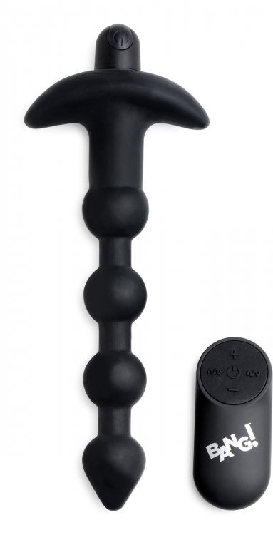 BANG! VIBRATING SILICONE ANAL BEADS & REMOTE BLACK - XRAG614BLK