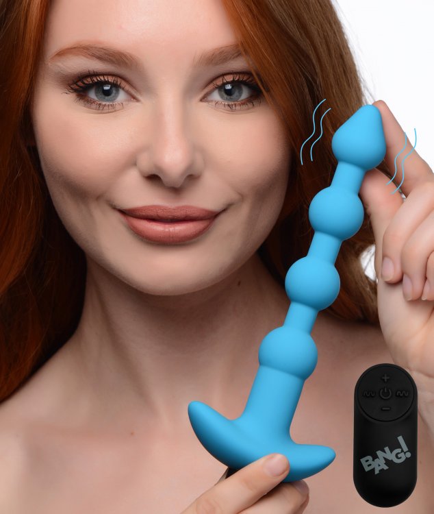 BANG! VIBRATING SILICONE ANAL BEADS & REMOTE BLUE - XRAG614BLU