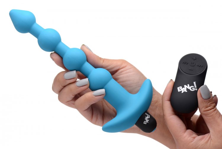 BANG! VIBRATING SILICONE ANAL BEADS & REMOTE BLUE - XRAG614BLU