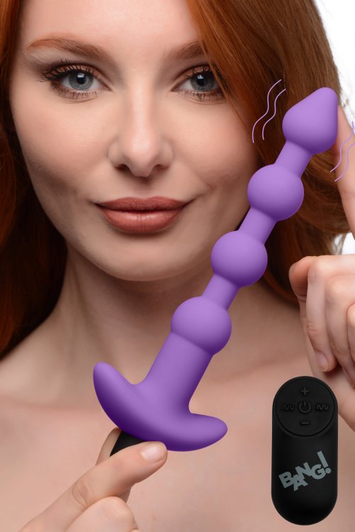 BANG! VIBRATING SILICONE ANAL BEADS & REMOTE PURPLE - XRAG614PUR