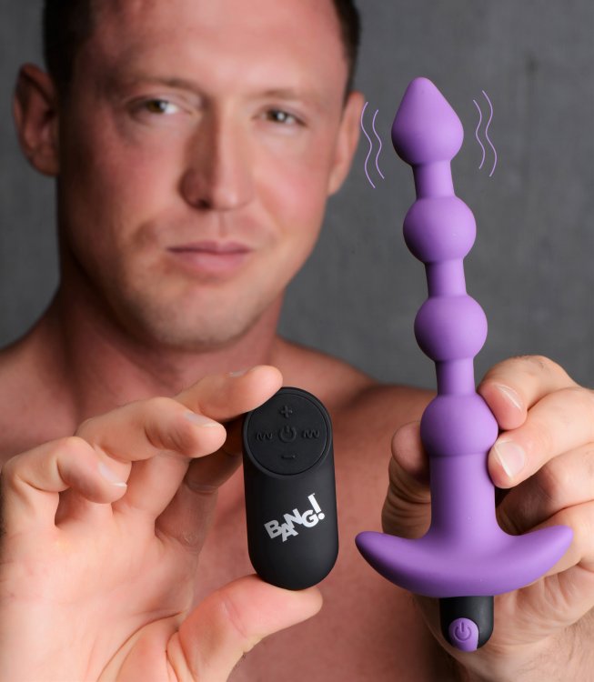 BANG! VIBRATING SILICONE ANAL BEADS & REMOTE PURPLE - XRAG614PUR