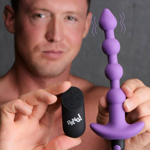 BANG! VIBRATING SILICONE ANAL BEADS & REMOTE PURPLE - XRAG614PUR