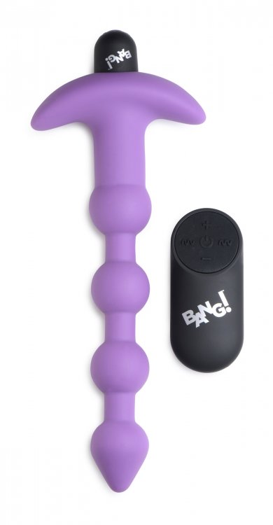 BANG! VIBRATING SILICONE ANAL BEADS & REMOTE PURPLE - XRAG614PUR