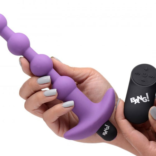 BANG! VIBRATING SILICONE ANAL BEADS & REMOTE PURPLE - XRAG614PUR