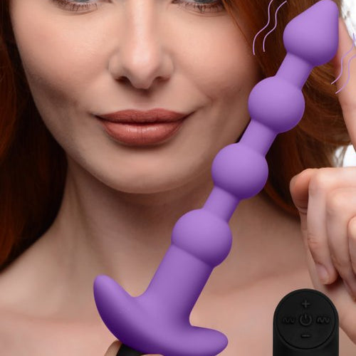 BANG! VIBRATING SILICONE ANAL BEADS & REMOTE PURPLE - XRAG614PUR