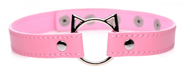 MASTER SERIES KINKY KITTY RING SLIM CHOKER PINK - XRAG726PNK