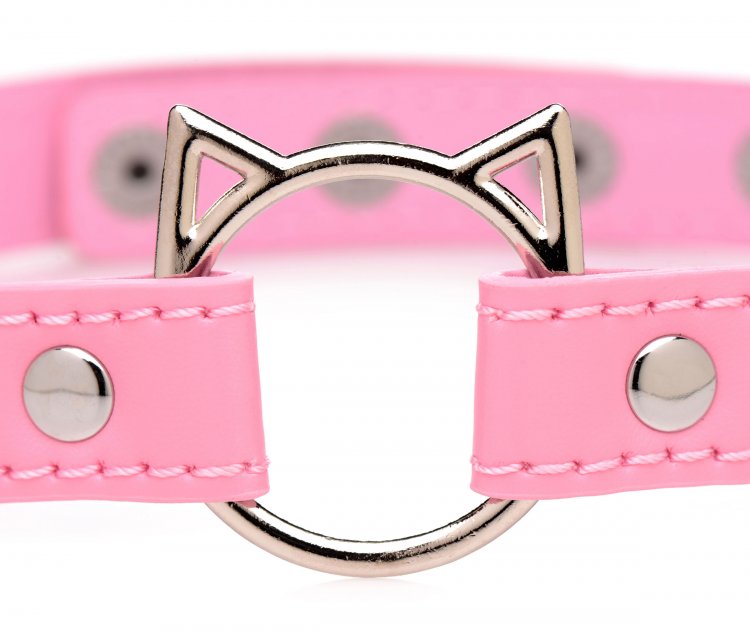 MASTER SERIES KINKY KITTY RING SLIM CHOKER PINK - XRAG726PNK
