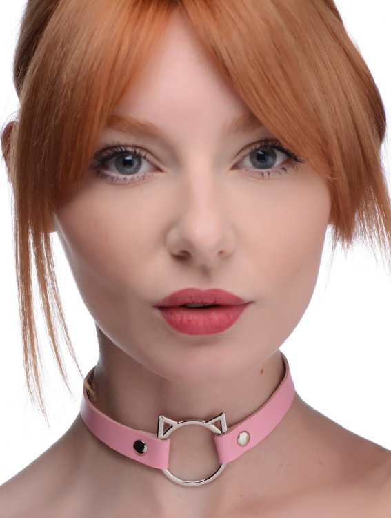 MASTER SERIES KINKY KITTY RING SLIM CHOKER PINK - XRAG726PNK