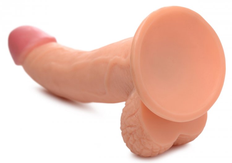 POP 7.5IN DILDO W/ BALLS LIGHT - XRAG767LT