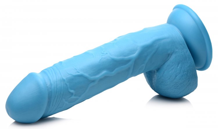 POP 8.25IN DILDO W/ BALLS BLUE - XRAG768BLU