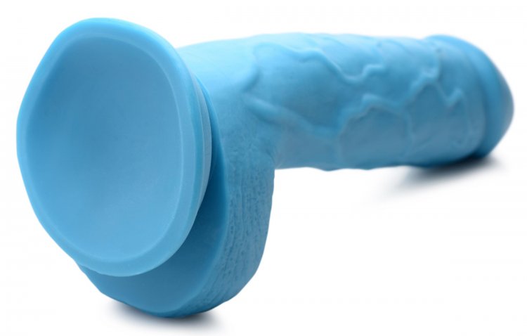 POP 8.25IN DILDO W/ BALLS BLUE - XRAG768BLU