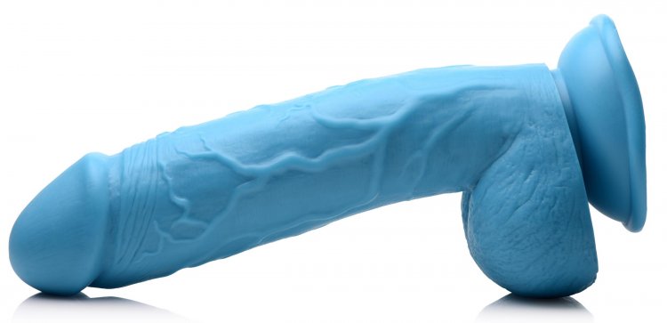 POP 8.25IN DILDO W/ BALLS BLUE - XRAG768BLU