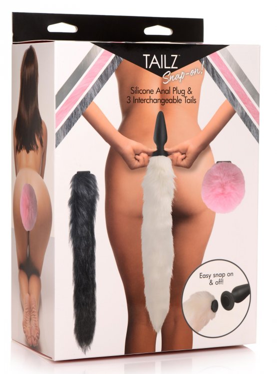 TAILZ SNAP ON SILICONE ANAL PLUG & 3 INTERCHANGEABLE TAILS - XRAG828
