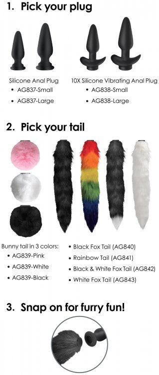 TAILZ SNAP ON SILICONE ANAL PLUG & 3 INTERCHANGEABLE TAILS - XRAG828