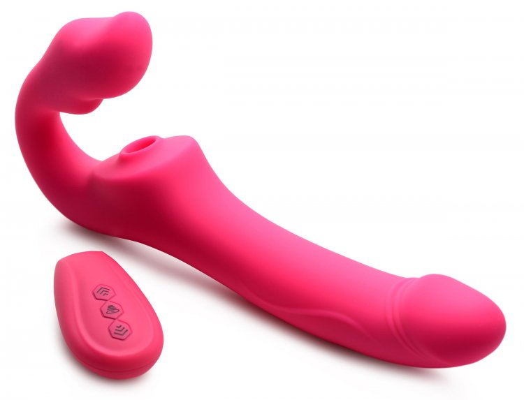 STRAP U LICKING & VIBRATING STRAPLESS STRAP-ON W/ REMOTE - XRAG906