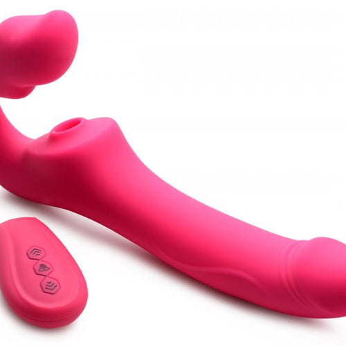 STRAP U LICKING & VIBRATING STRAPLESS STRAP-ON W/ REMOTE - XRAG906
