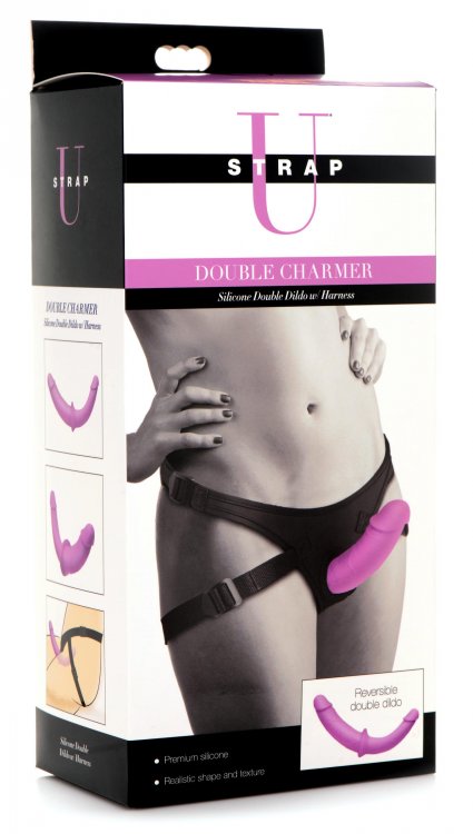 STRAP U DOUBLE CHARMER DOUBLE DILDO W/ HARNESS - XRAG912