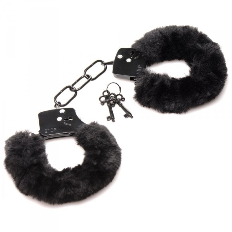 MASTER SERIES CUFFED IN FUR HANDCUFFS BLACK - XRAG937BLK