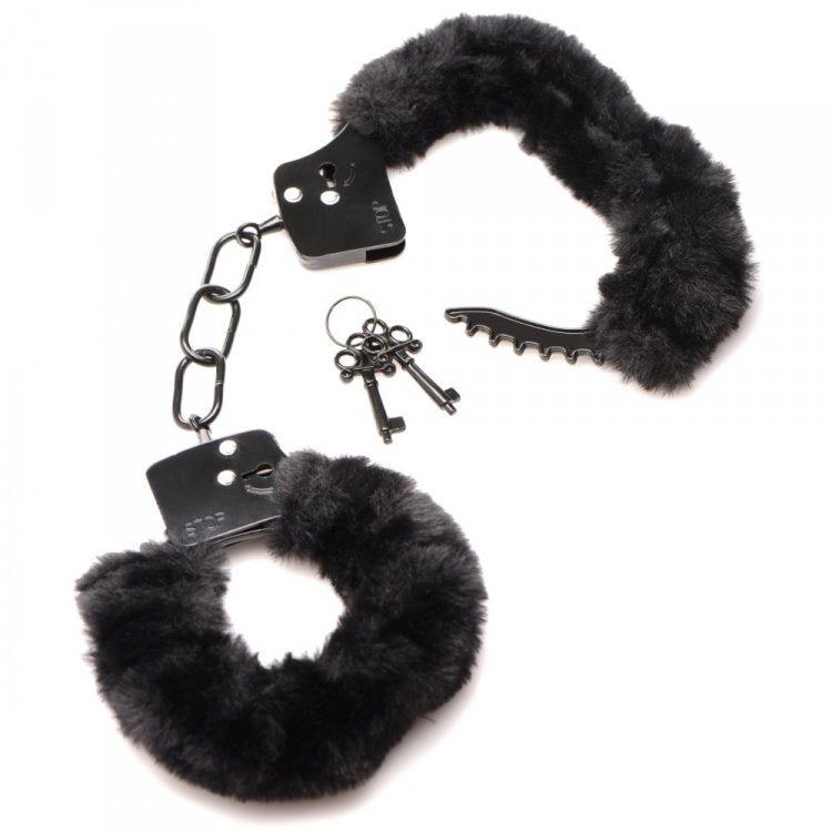 MASTER SERIES CUFFED IN FUR HANDCUFFS BLACK - XRAG937BLK