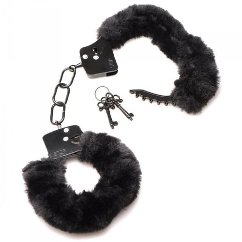 MASTER SERIES CUFFED IN FUR HANDCUFFS BLACK - XRAG937BLK