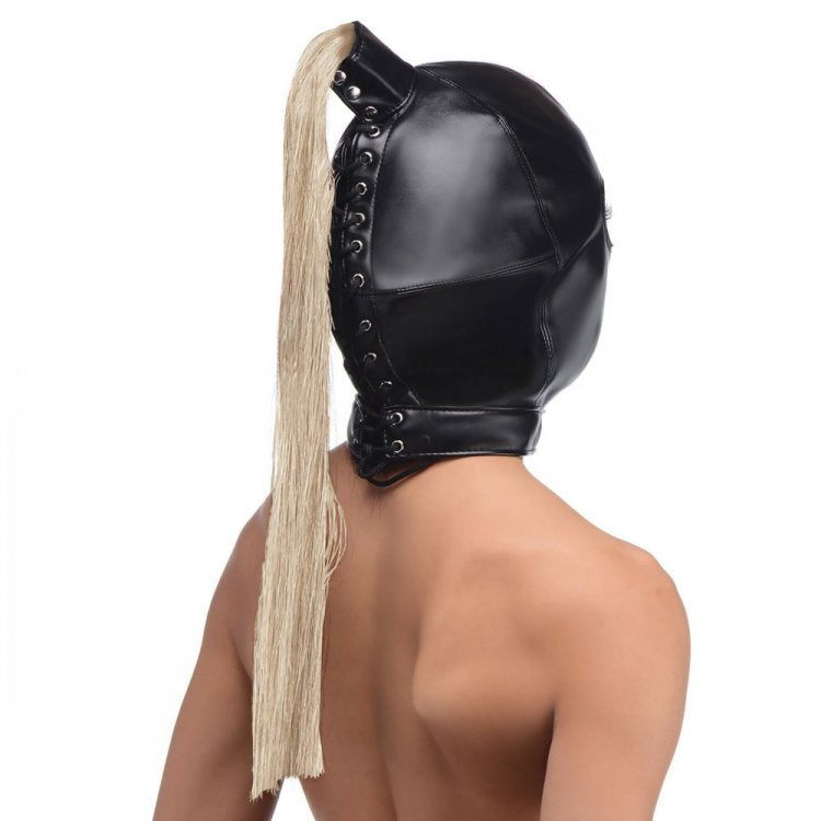 STRICT BLONDE PONYTAIL BONDAGE HOOD - XRAG963