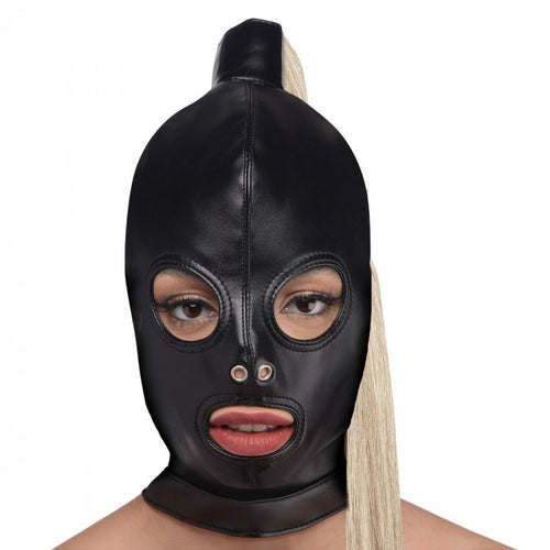 STRICT BLONDE PONYTAIL BONDAGE HOOD - XRAG963