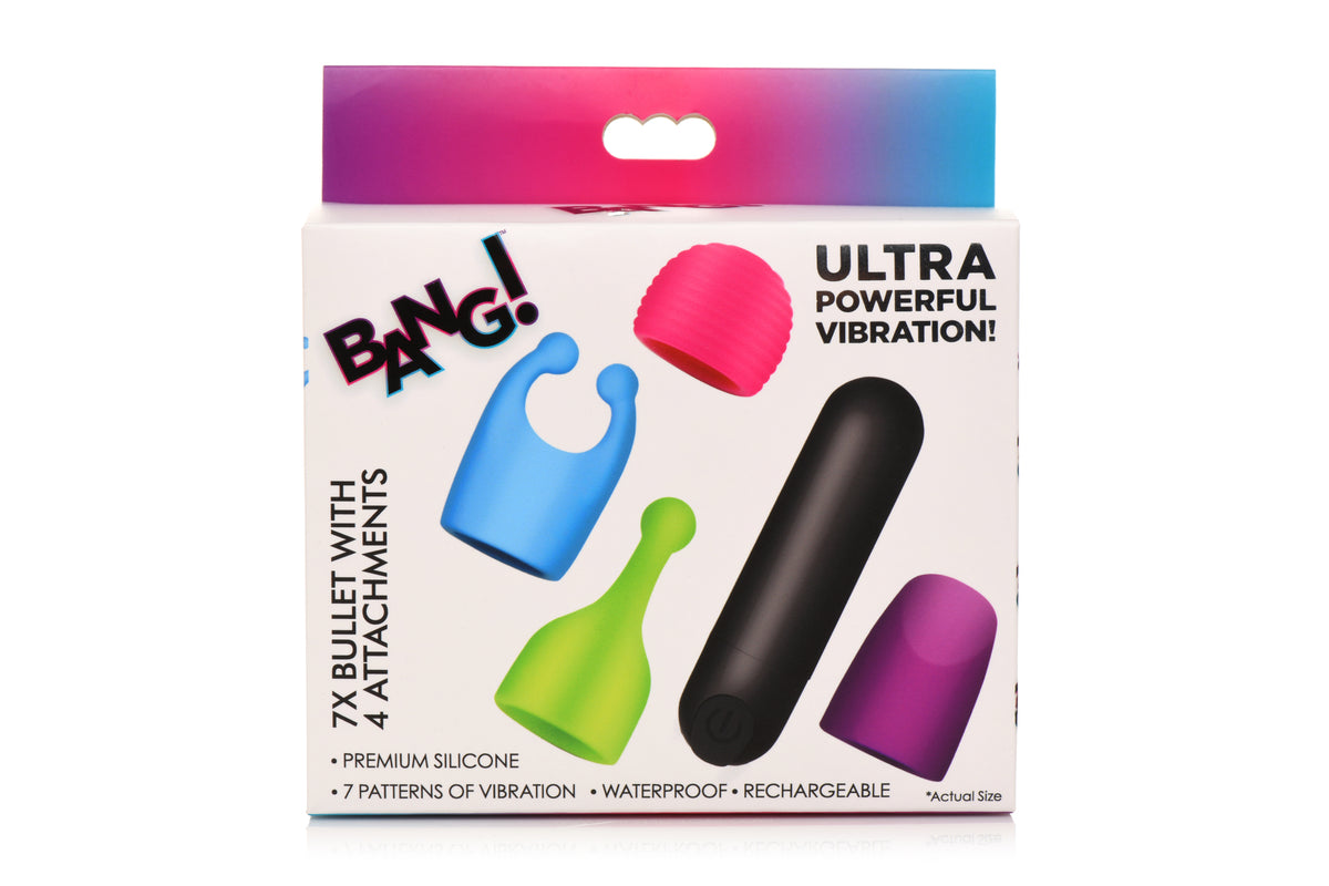 BANG! RECHARGEABLE BULLET W/ 4 ATTACHMENTS - XRAG992