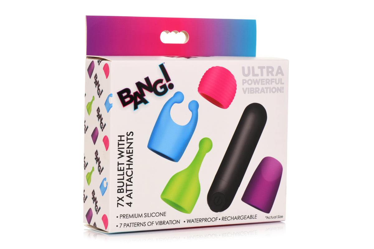 BANG! RECHARGEABLE BULLET W/ 4 ATTACHMENTS - XRAG992