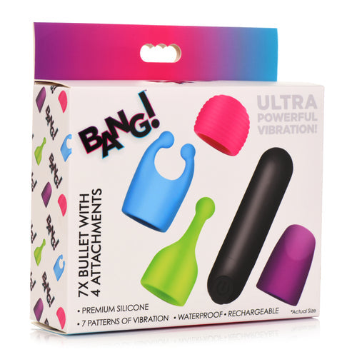 BANG! RECHARGEABLE BULLET W/ 4 ATTACHMENTS - XRAG992