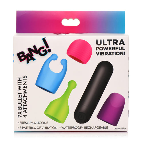BANG! RECHARGEABLE BULLET W/ 4 ATTACHMENTS - XRAG992