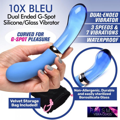 PRISMS VIBRA-GLASS 10X BLEU DUAL ENDED GLASS G SPOT VIBE - XRAH029