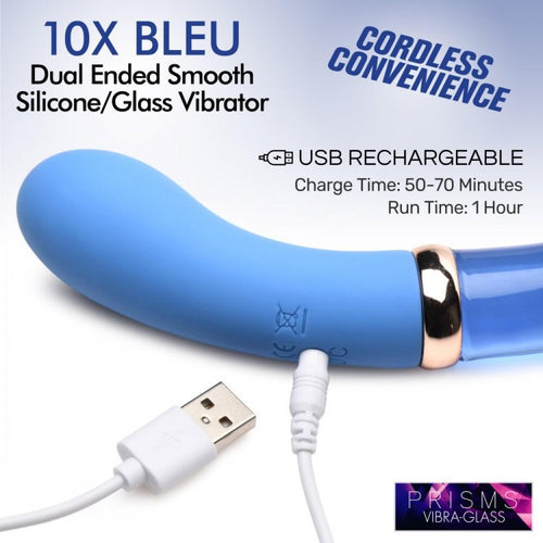 PRISMS VIBRA-GLASS 10X BLEU DUAL ENDED GLASS G SPOT VIBE - XRAH029