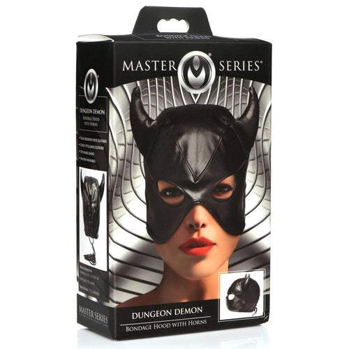 MASTER SERIES DUNGEON DEMON BONDAGE HOOD W/ HORNS - XRAH058