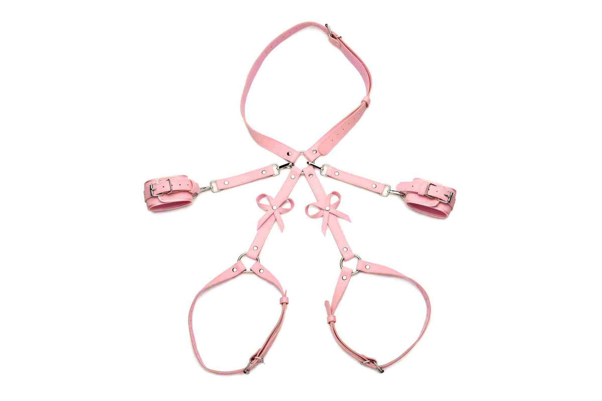 STRICT BONDAGE HARNESS W/ BOWS PINK M/L - XRAH089ML