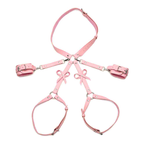 STRICT BONDAGE HARNESS W/ BOWS PINK M/L - XRAH089ML