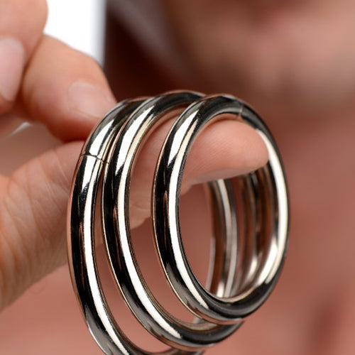MASTER SERIES TRINE STEEL COCK RING SET - XRSP132
