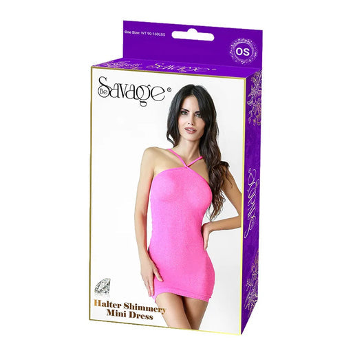 HALTER SHIMMERY MINI DRESS PINK - SAVSD101P