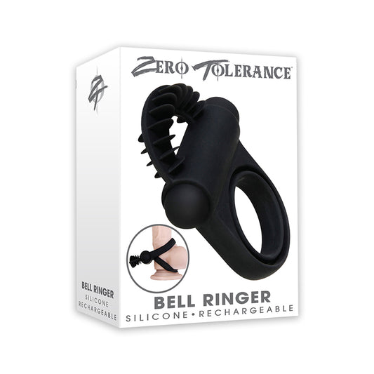 Zero Tolerance Bell Ringer Rechargeable Vibrating Flicking Silicone Cockring Black-Pinkfoxxx