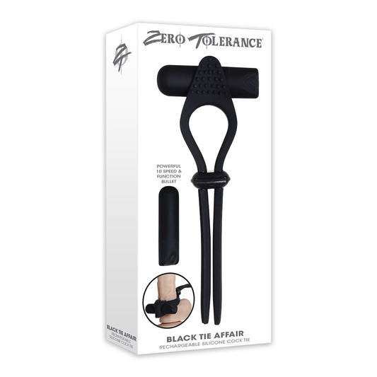 Zero Tolerance Black Tie Affair Rechargeable Silicone Cock Tie Cockring Black-Pinkfoxxx