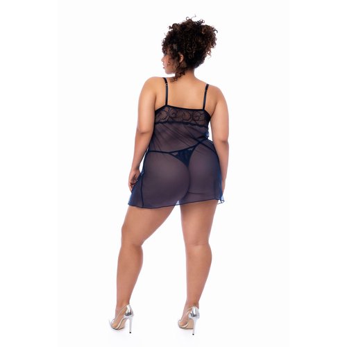 Babydoll in a modern lace inspired by organic shapes with underwire, side slits, adjustabl
