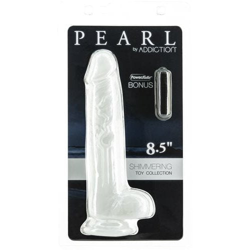 ADDICTION PEARL 8.5 DONG PEARL WHITE TPE W/ BULLET " - BMS87910