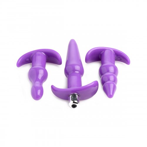 TRINITY VIBES 4 PC VIBRATING ANAL PLUG SET PURPLE - XRAF832P