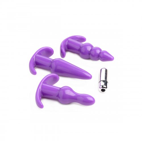 TRINITY VIBES 4 PC VIBRATING ANAL PLUG SET PURPLE - XRAF832P